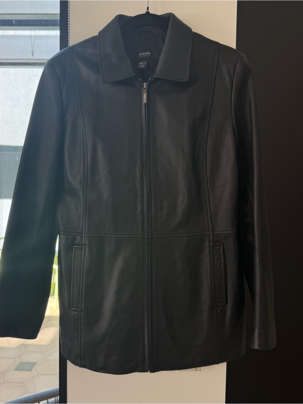 Alfani women’s Black Leather Zip-Front Jacket